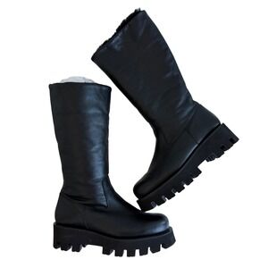 Paloma Barcelo Black Shearling Platform Boots Size 39